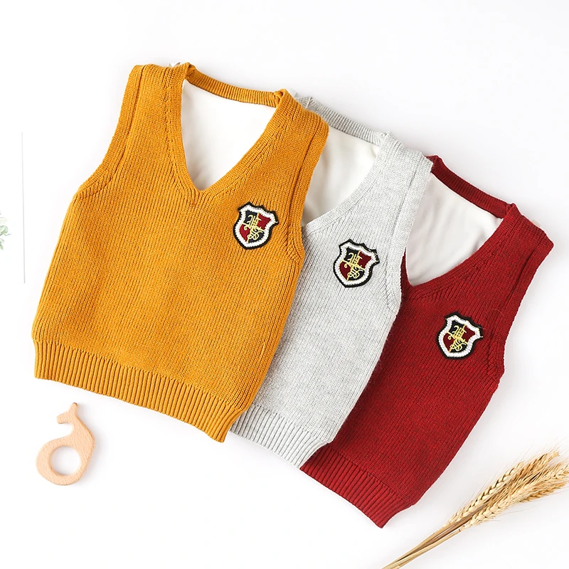 加绒加厚儿童毛线套头背心男童女童保暖婴装毛衣背心套头坎肩马夹