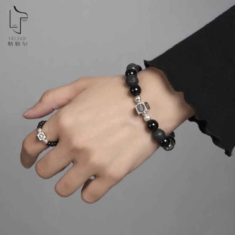 925银戒指 情侣勒勒尔五蓄饰品手工戒指黑色小众简约设计感银饰