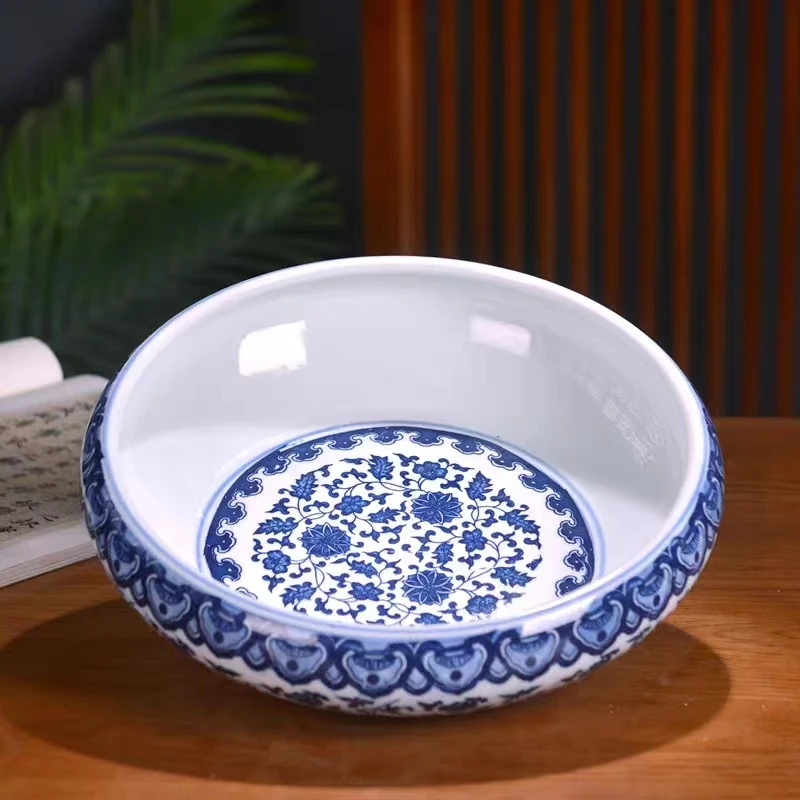 18*6cm缠枝莲】景德镇手工陶瓷水仙铜钱草睡碗莲水洗烟灰缸茶洗