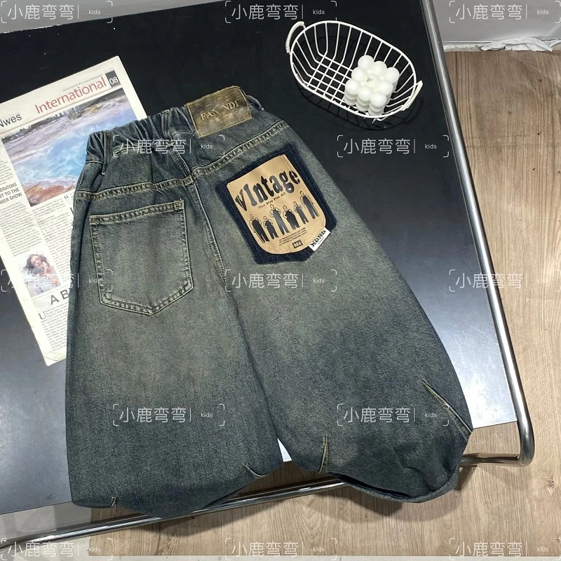 2024新款秋季儿童牛仔裤后袋vintage贴布牛仔裤