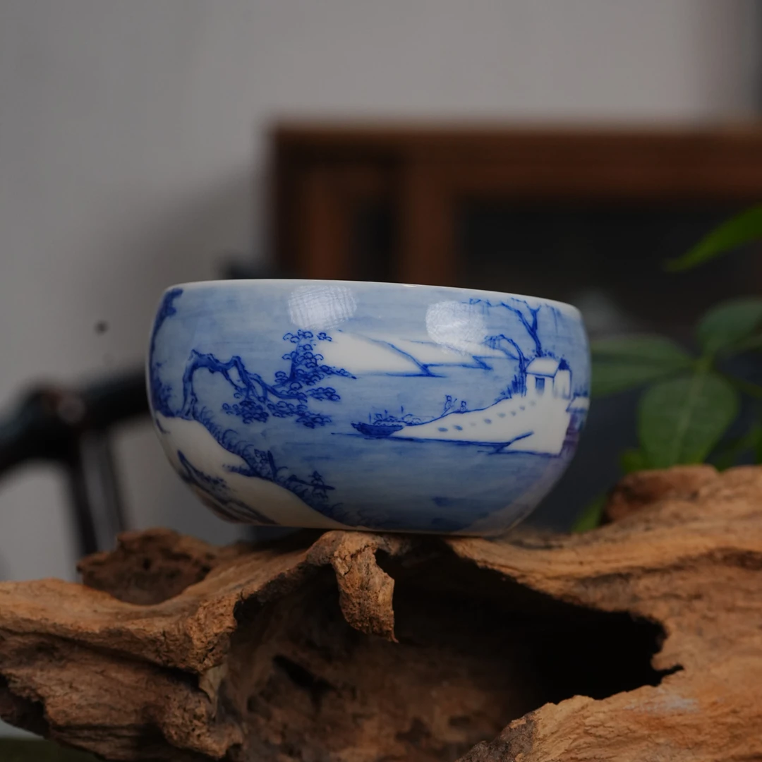 画堂春画堂春画堂春青花朱邦雪江卖鱼图卧足杯