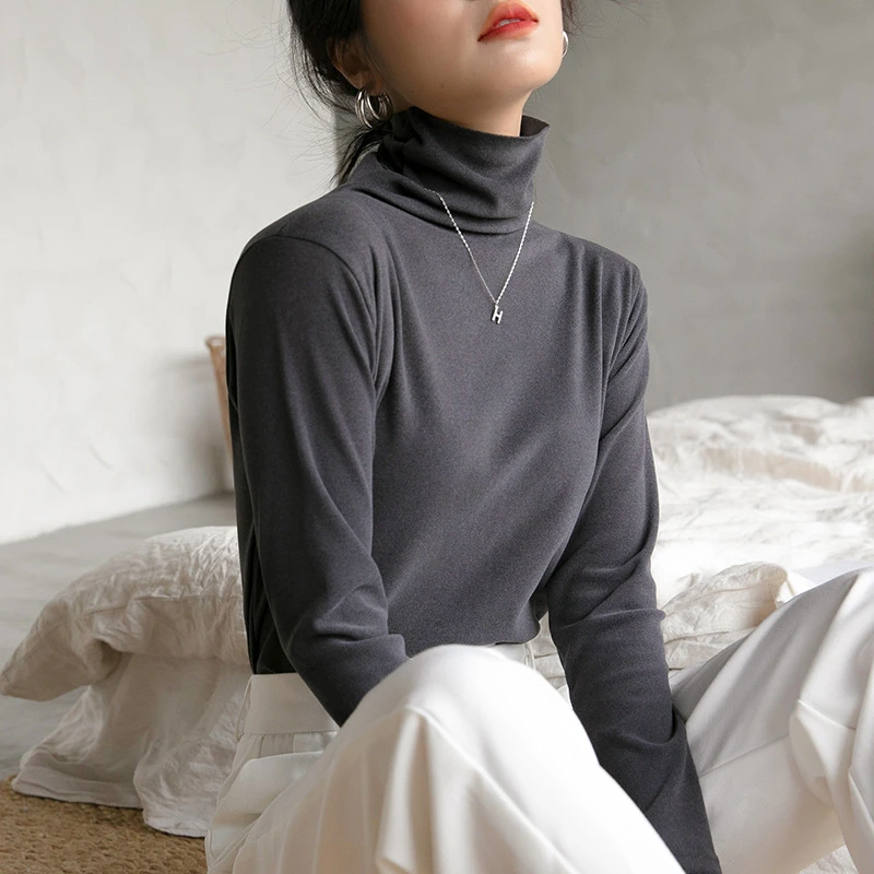 德绒半高领打底衫女秋冬季洋气内搭发热加绒长袖百搭上衣保暖内衣