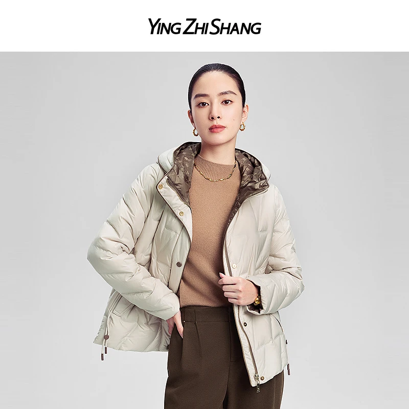 赢智尚2024春季新款米杏色H型中款羽绒服外套女舒适防钻绒ZR00126