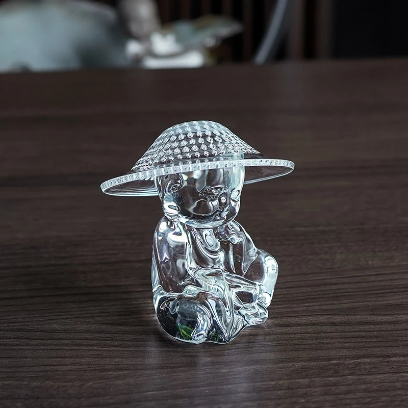 耐热玻璃茶漏小僧摆件茶具配件一体茶水过滤创意茶道滤网家用日式