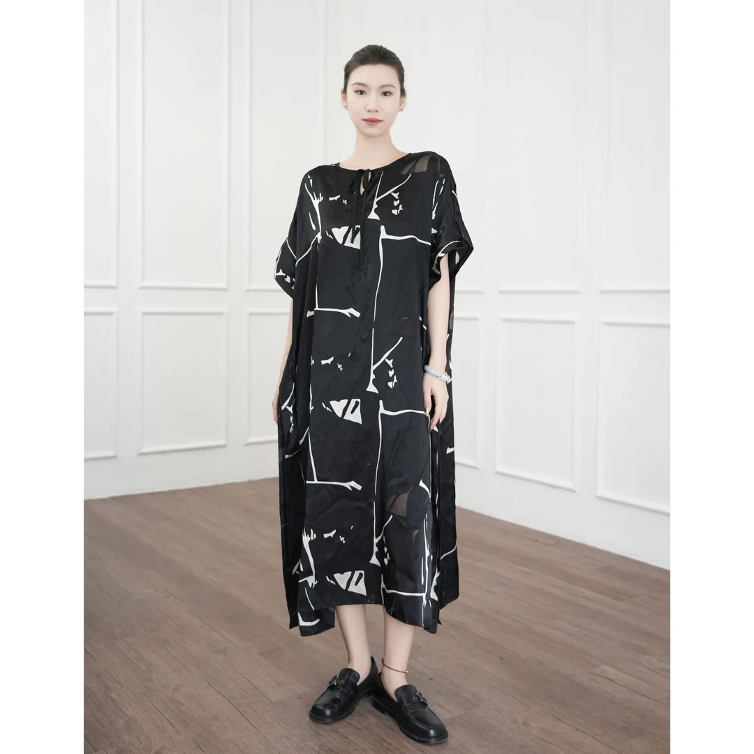 嫘萦银黑气质显瘦时尚连衣裙