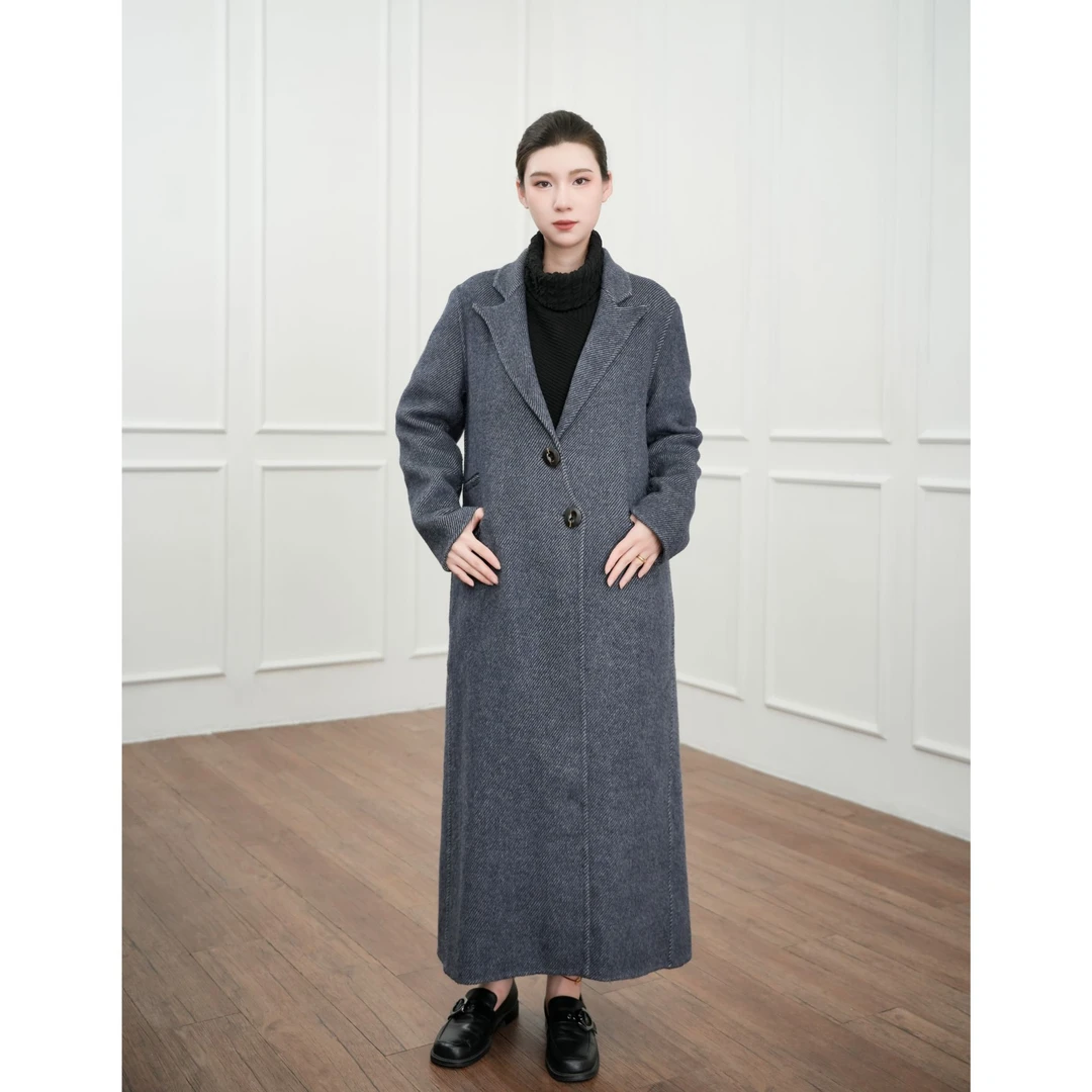 人字纹女毛呢外套气质时尚秋冬格纹冬季复古针织中长款加厚保暖