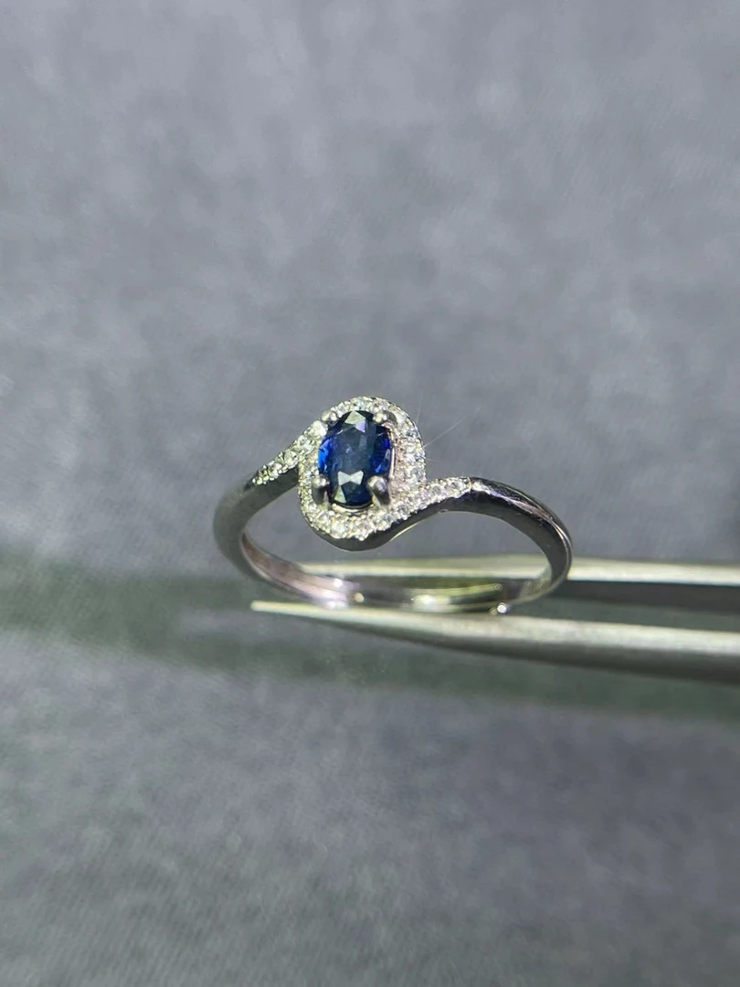 【尚缘珠宝】轻奢天然蓝宝石戒指晶体浓郁高端简约款s925银精工镶嵌