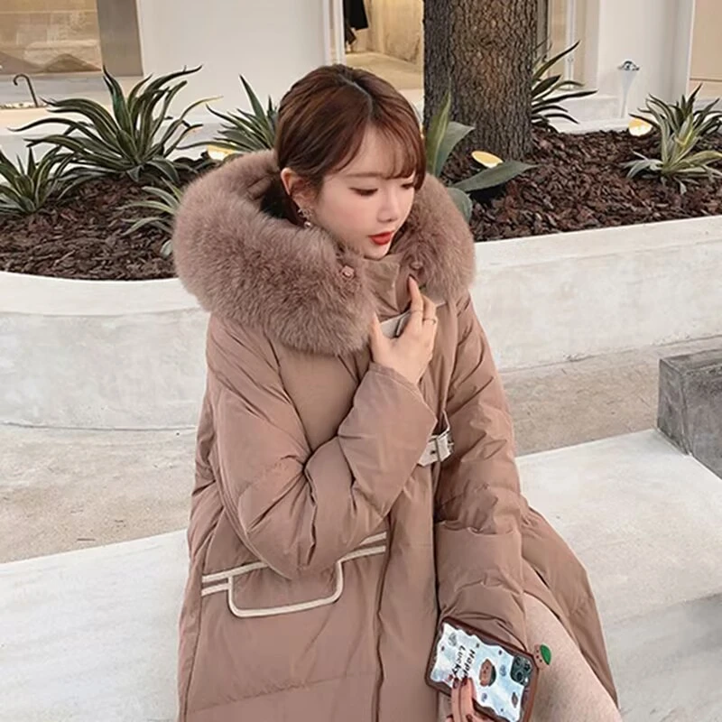 2025冬季新款韩版金咕咕同款加厚时尚保暖羽绒服女中长款外套