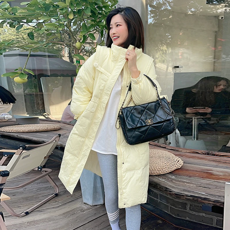 韩版宽松百搭中长款冬季保暖羽绒服女中长款外套