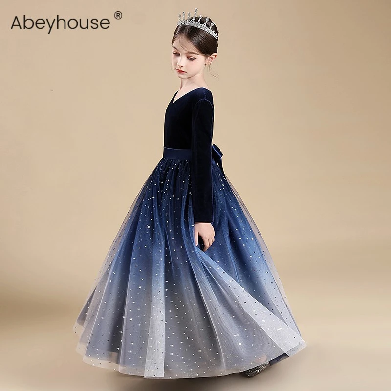 儿童礼服女童演出服公主裙小女孩长袖生日蓬蓬纱裙子洋气晚礼服新