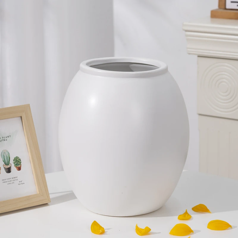【新中式橄榄瓶】哑光白无孔插花水培种树花盆侘寂风客厅民宿陶瓷盆