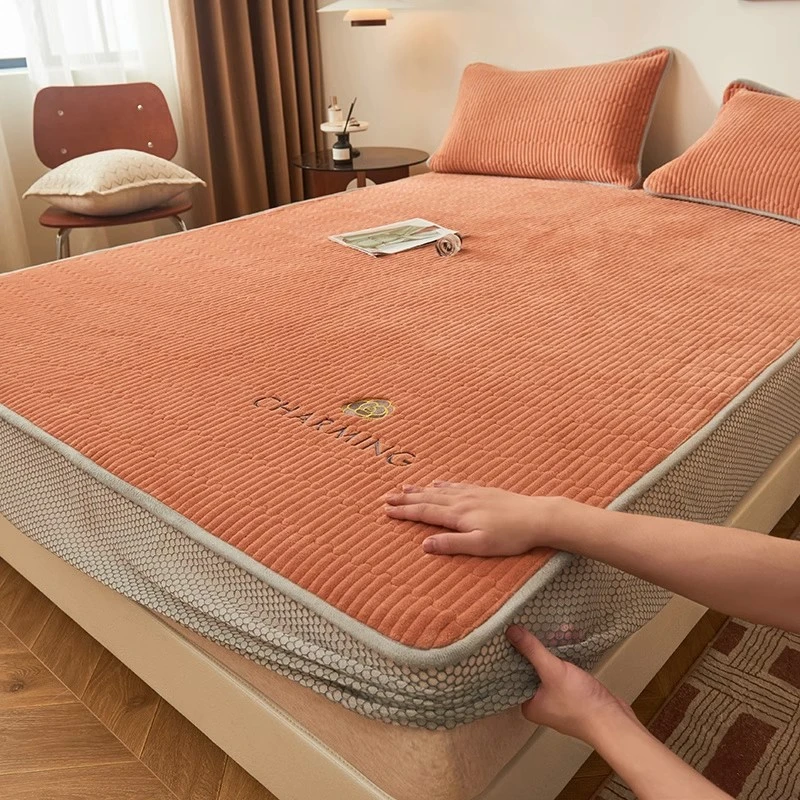 牛双面防滑床笠单件加绒保暖保护套绣花防尘床罩冬季榻榻米床垫