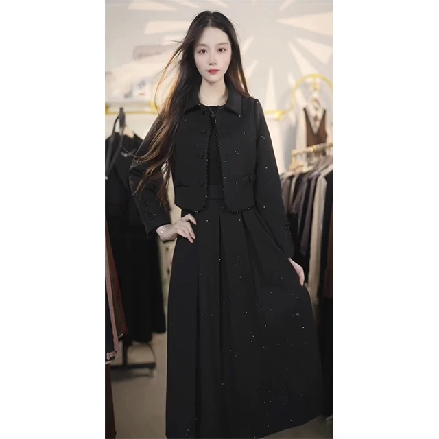 M198新款贵夫人时尚显瘦秋季女高级感套装裙子两件套长袖连衣裙