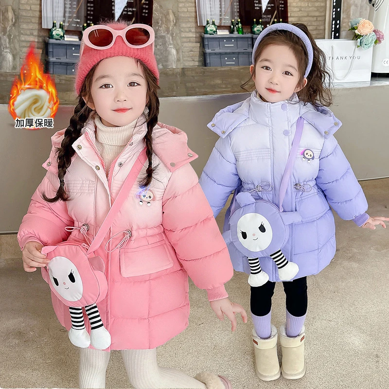 儿童新款棉衣中长款加厚女宝宝卡通棉袄时尚女童冬装小女孩棉服潮