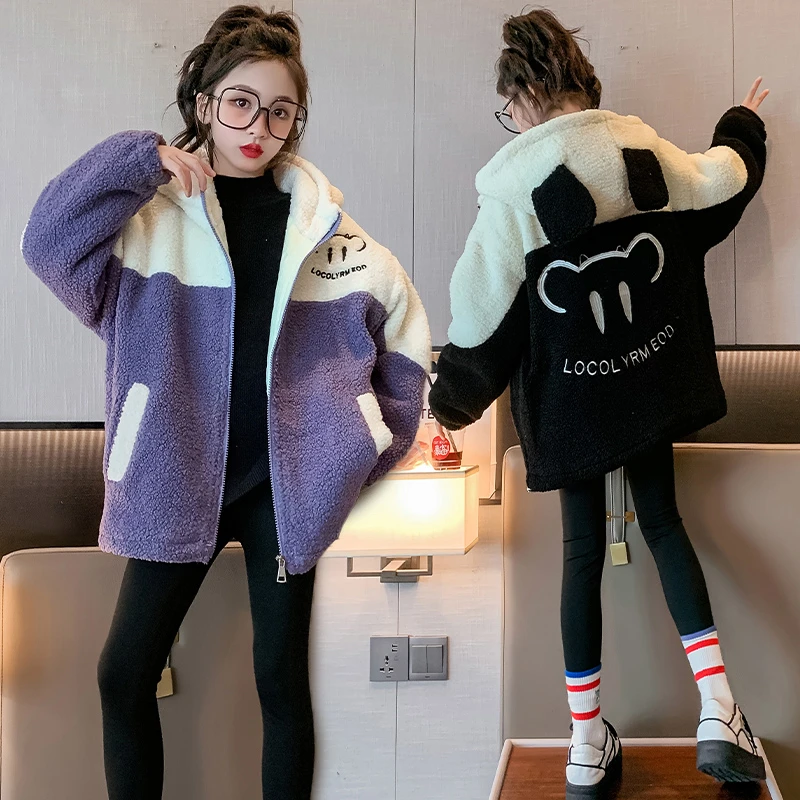 冬装女童羊羔毛外套2023新款儿童洋气毛毛衣中大童加绒回厚休闲潮