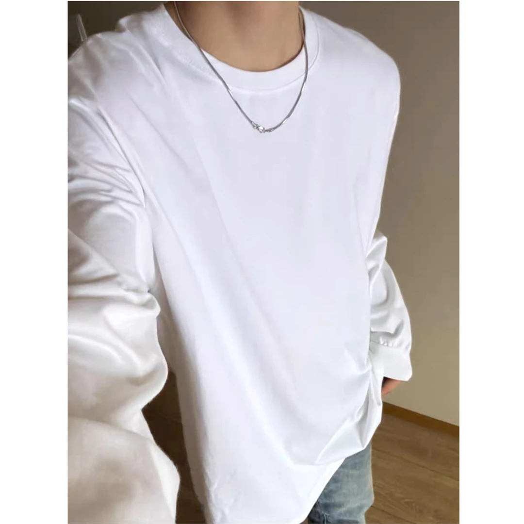 【两件装】260G重磅纯棉长袖T恤纯色宽松休闲卫衣男士纯色打底衫女