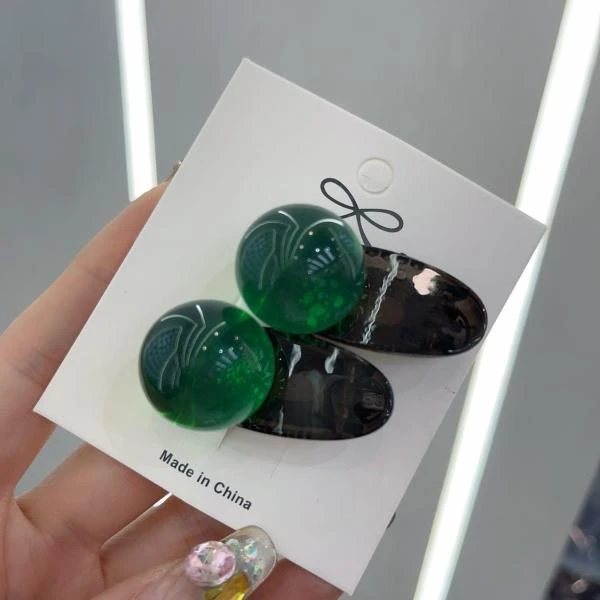 BB63（满9.9包邮）高级绿色豆豆压夹一对发夹