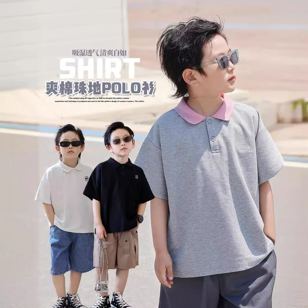 男童短袖polo衫2024夏季新品韩版中大童翻领T恤儿童夏季校服11580