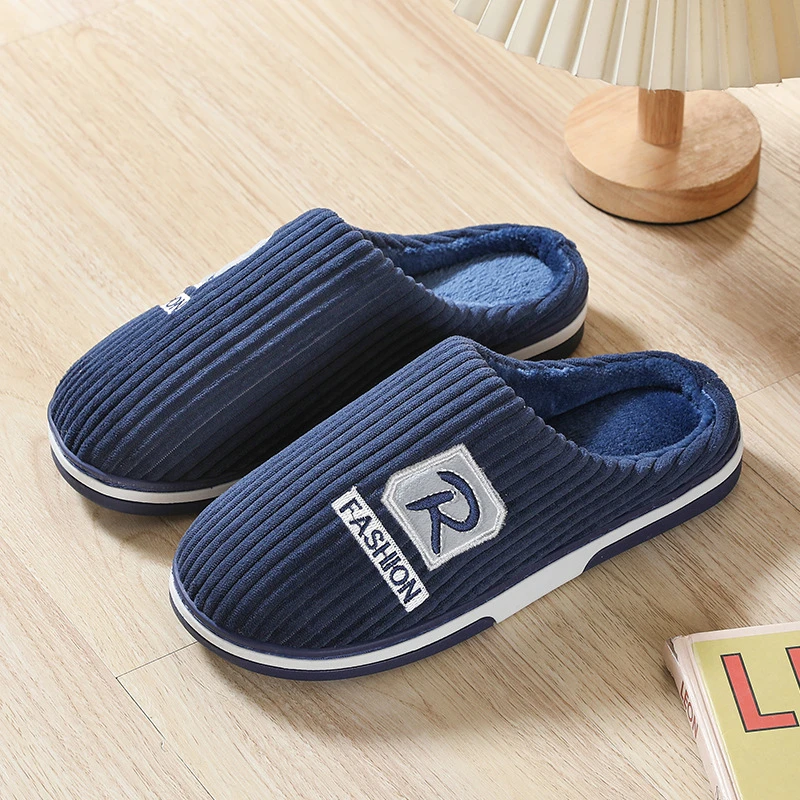 仙颖熙冬季大码棉拖鞋男简约复古家居家用室内防滑保暖棉拖
