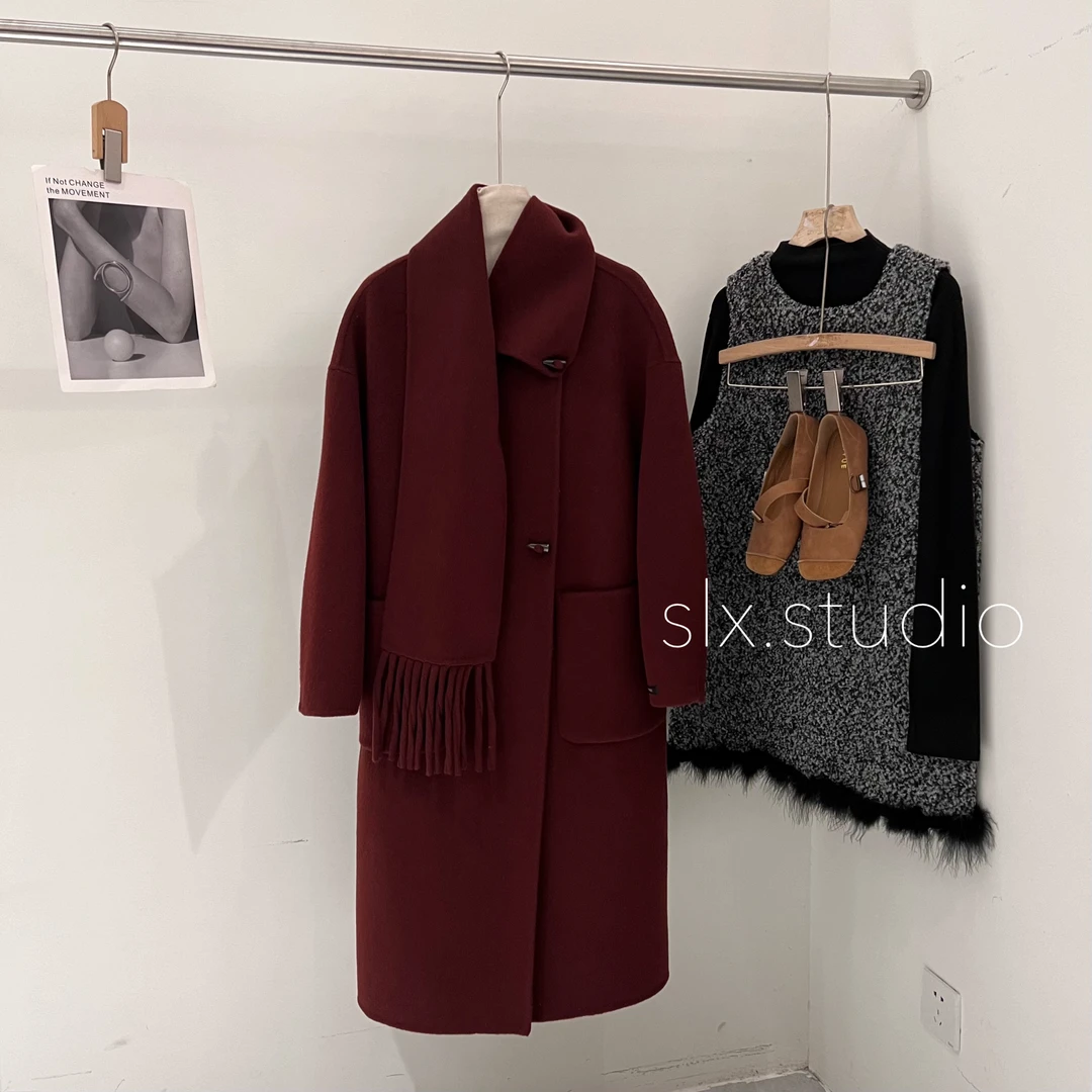 slx@ 6699 羊毛天丝长款大衣围巾