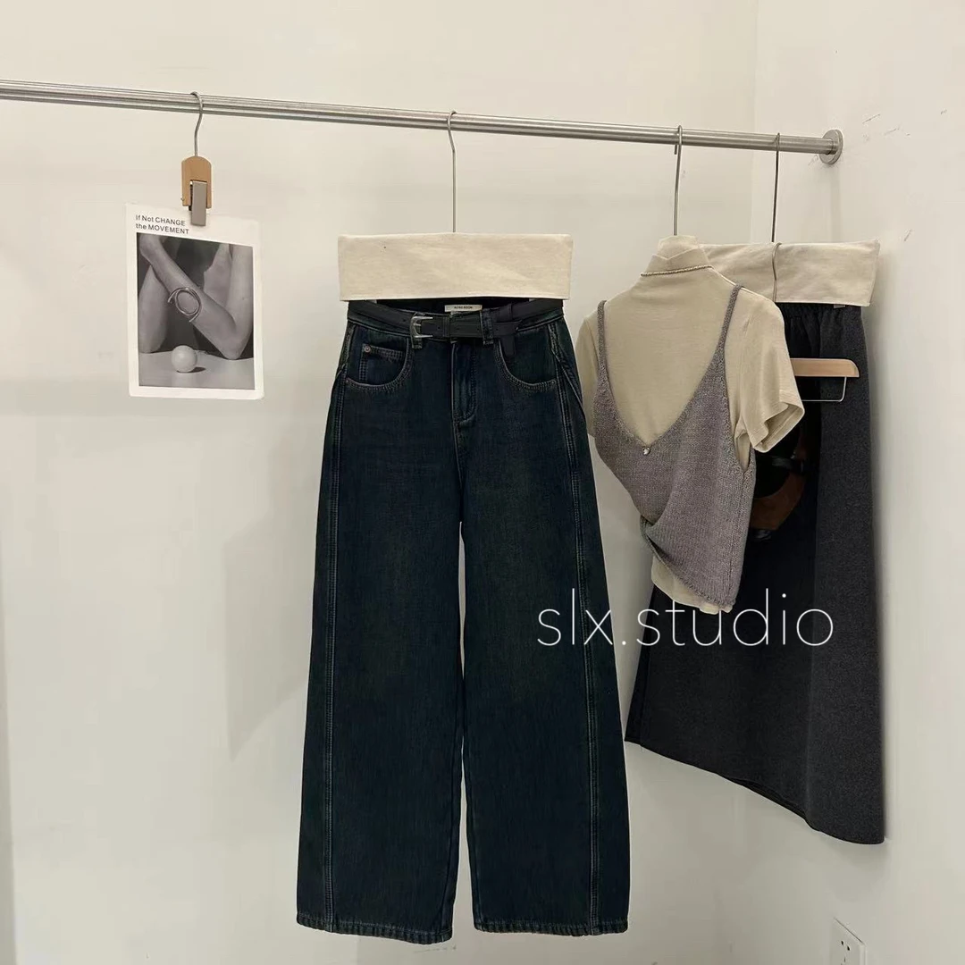 slx@ 8658 复合绒牛仔弯刀裤