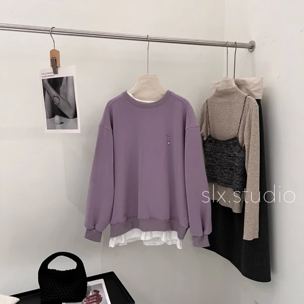 slx@ 8602 字母加绒拼接卫衣