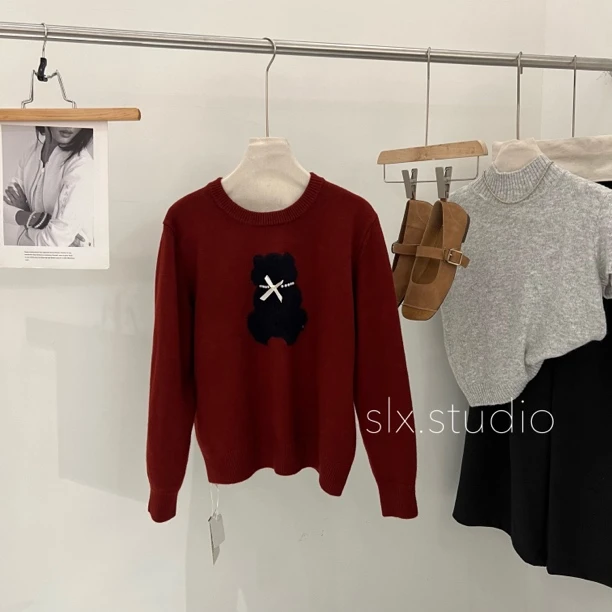 slx@ 1035 毛衣套头小熊蝴蝶结