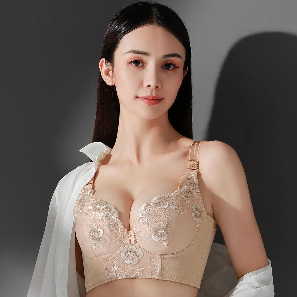 莱特妮丝刺绣调整型内衣聚拢收副乳大胸显小防下垂文胸PW1019