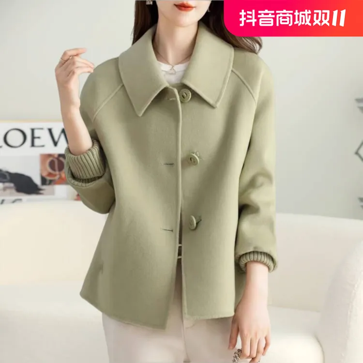 双面绒大衣女士秋冬毛呢外套高端时尚春季双面绒百搭小个短款上衣