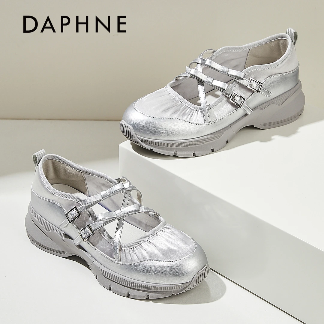 达芙妮哑光银色玛丽珍鞋女秋季2025新款运动单鞋配裙子的芭蕾舞鞋