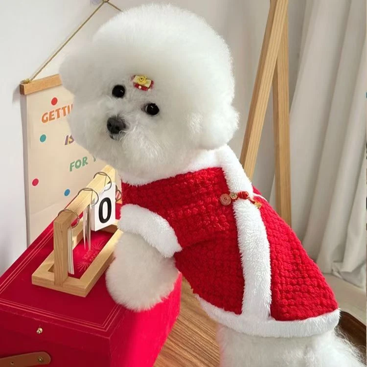 宠物过年衣服喜庆猫咪狗狗拜年中小型犬泰迪博美背心秋冬加绒毛衣