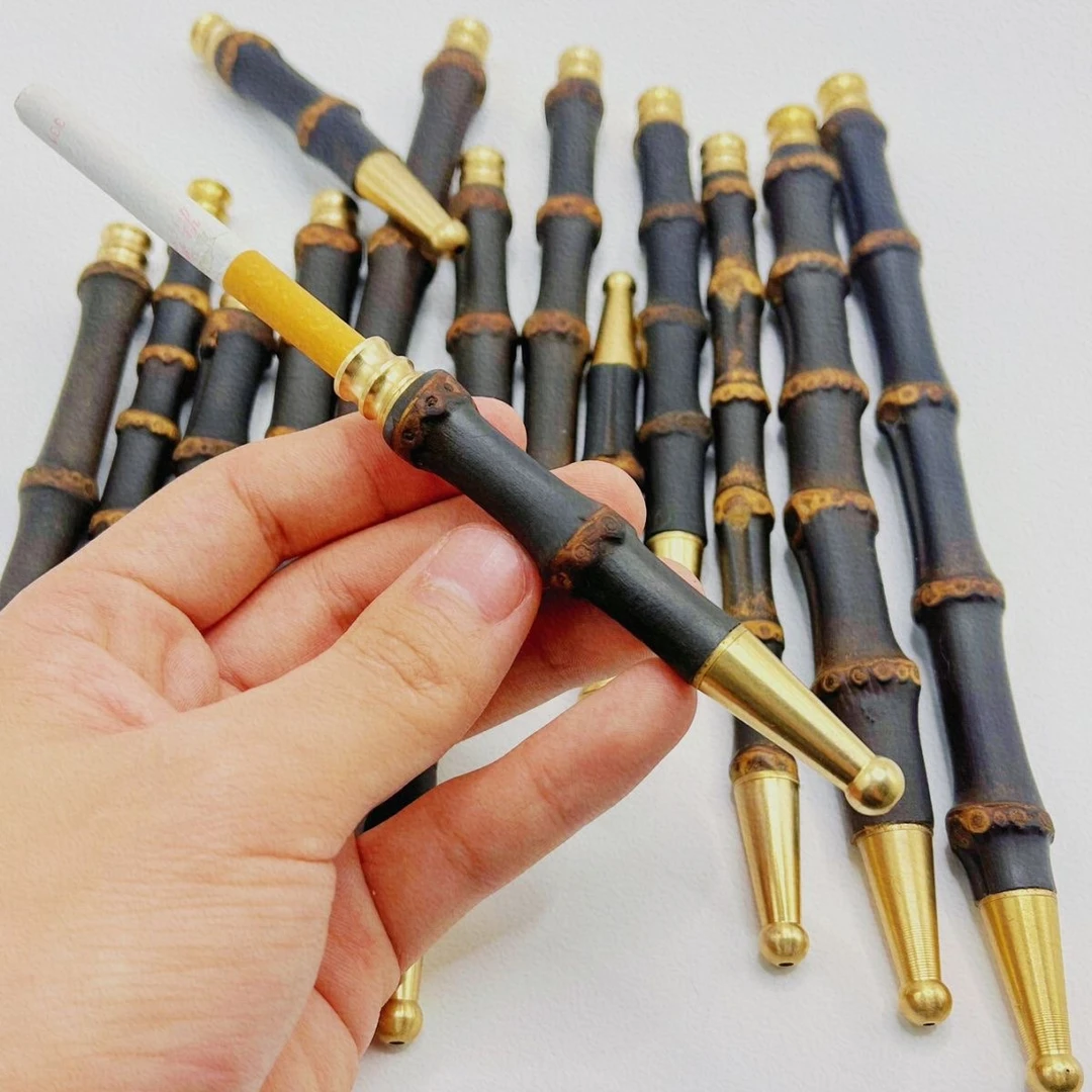 高档紫竹节过绿烟嘴粗细烟通用可拆卸双滤芯