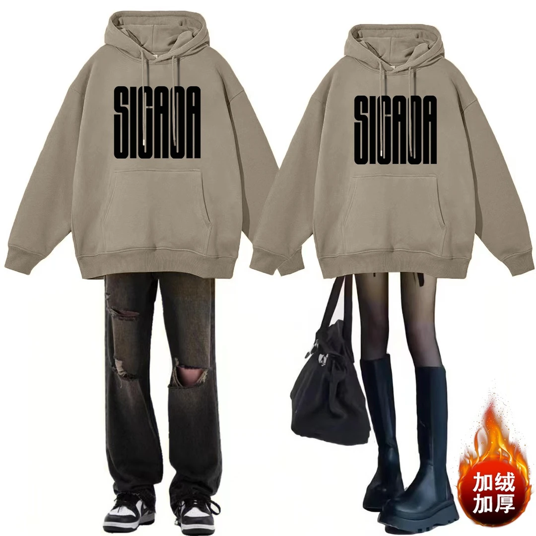 今年大爆款加绒加厚连帽卫衣高街oversize秋冬大码宽松高端上衣女