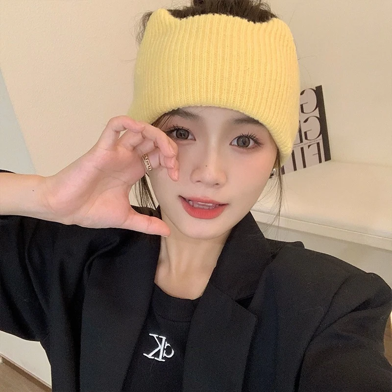 月子帽头巾针织发带产后保暖空顶帽宽边显脸小发带韩版毛线包头帽