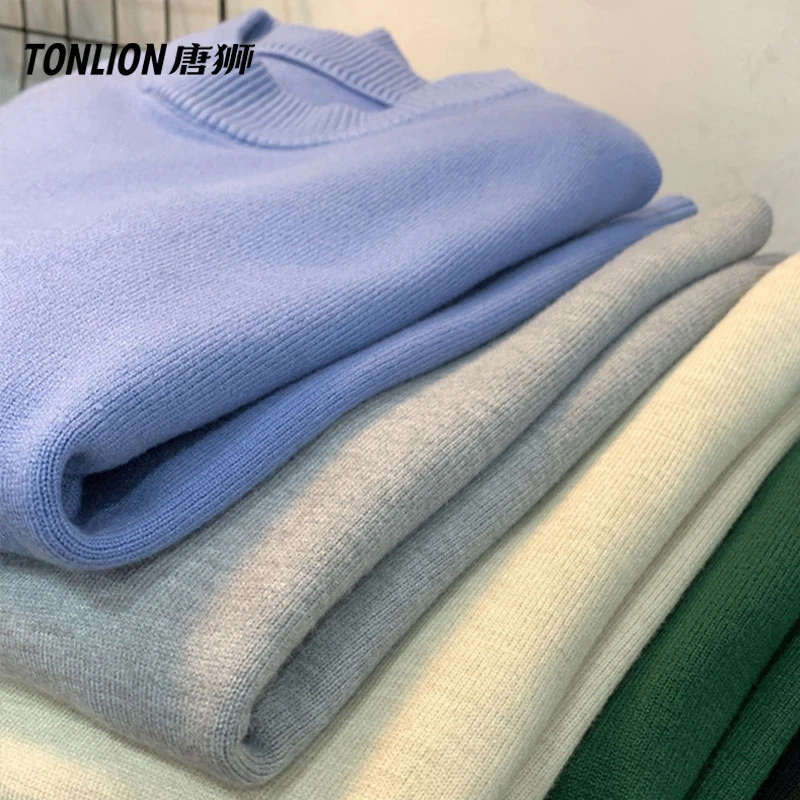 唐狮基础版不加绒半高领毛衣男女同款学生百搭蓝色打底保暖针织衫
