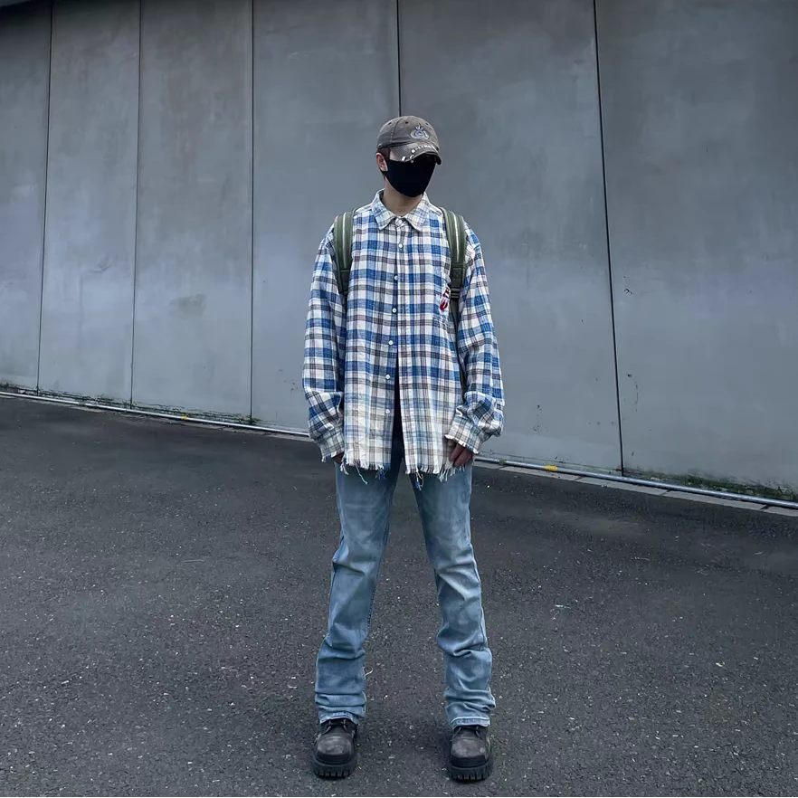 ZLAYCO美式高街直筒修身水洗蓝牛仔裤潮牌弹力微喇叭加长裤子男女