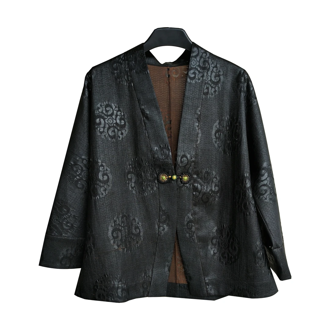 【如意】正宗香云纱高端女装长袖复古经典四经绞罗短外套ZX504