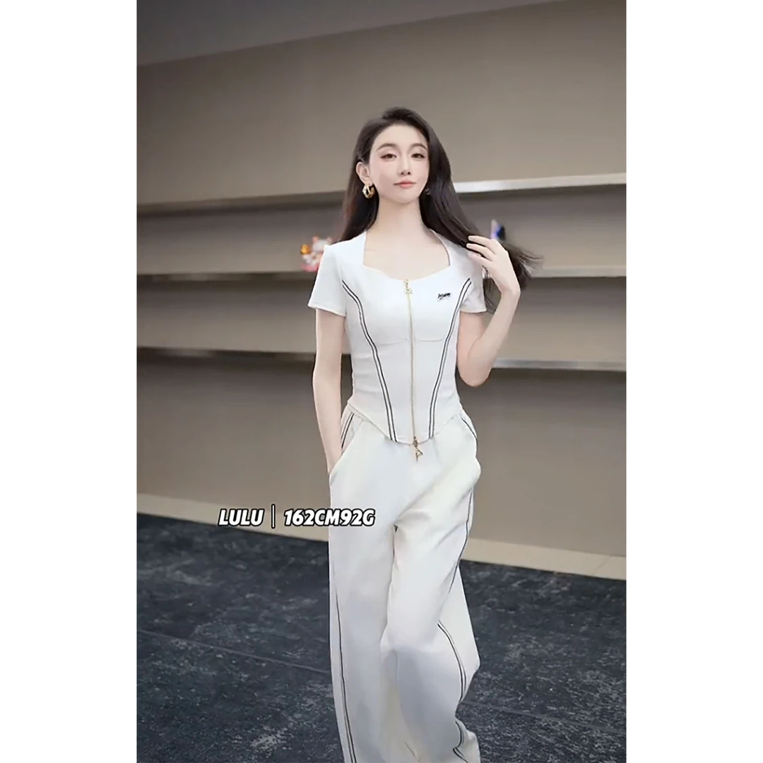 [贵气短袖套装] 夏季轻奢高级感运动短袖时尚套装 92432S13+K01