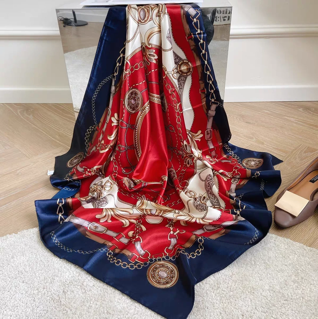 Y115 90X90新款时尚花卉围巾女韩版时尚潮流披肩外搭围巾