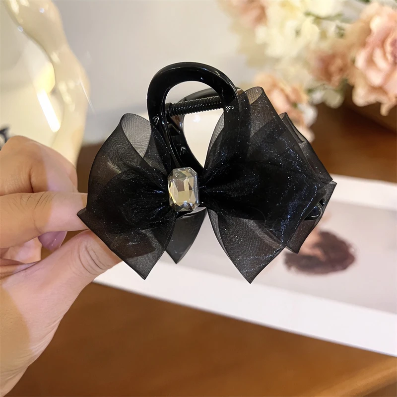 2024新款网纱蝴蝶结小抓夹发夹女高J感侧边夹刘海夹鲨鱼夹发饰