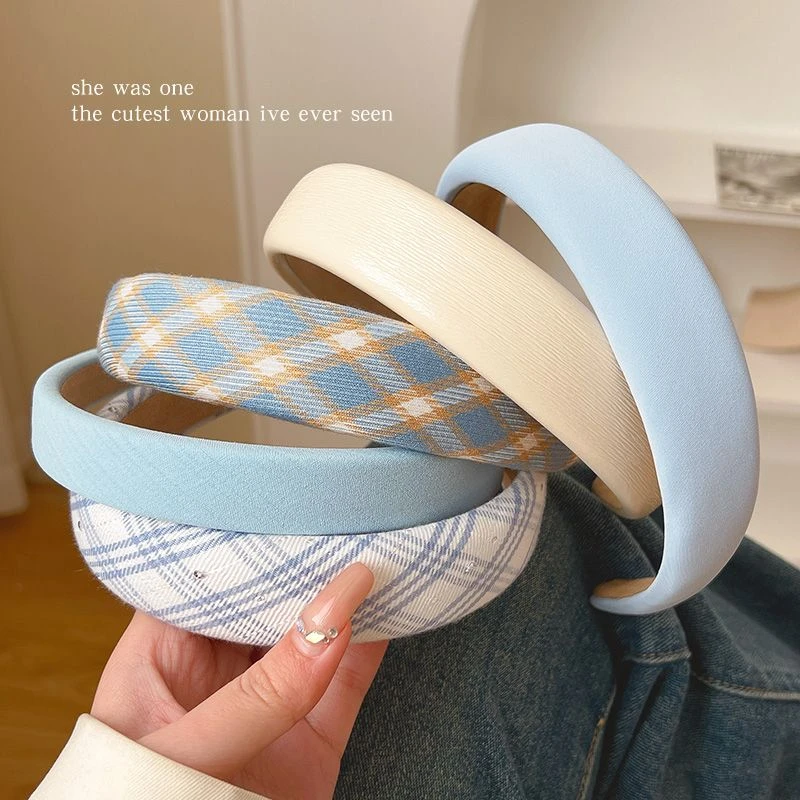 韩国ins风蓝色发箍女高颅顶发卡少女百搭外出发捆头箍气质法式