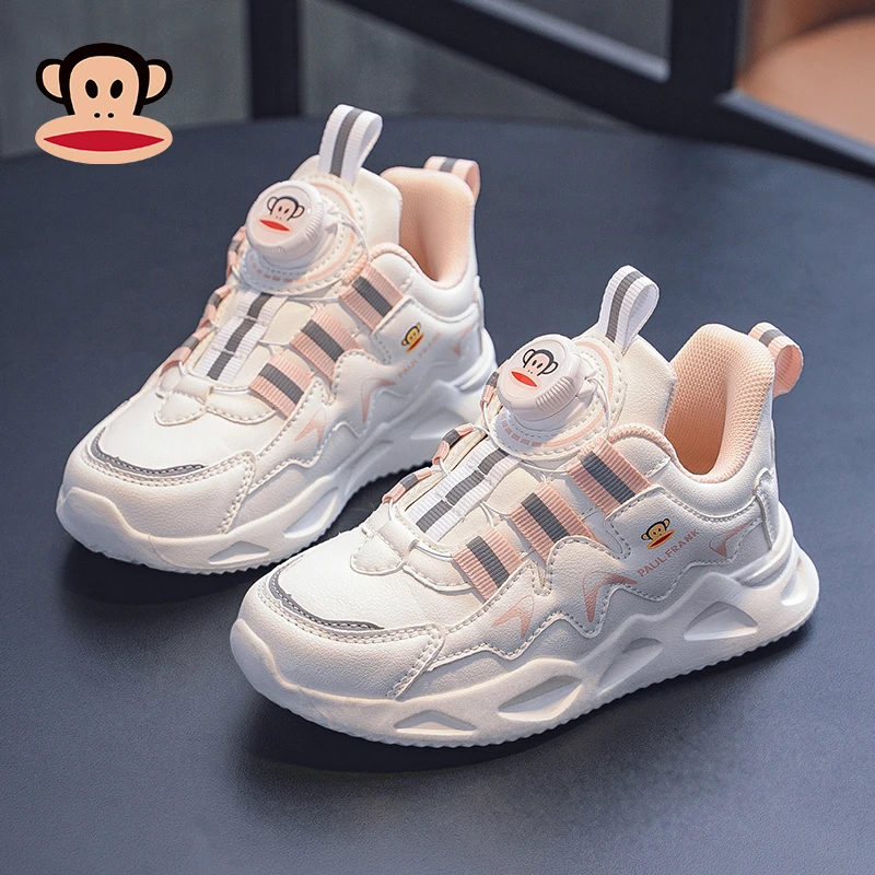 大嘴猴品牌女童6-12岁潮款运动鞋2024春秋季皮面防水防滑休闲鞋子