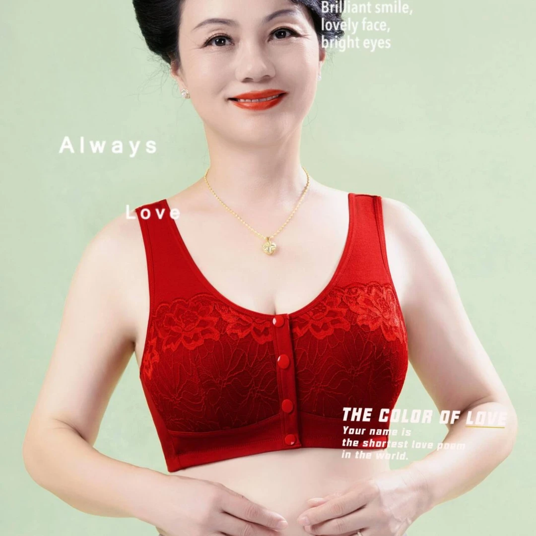 【拍一发二】前开扣妈妈文胸纯棉内衣无钢圈中老年薄大码背心式胸罩