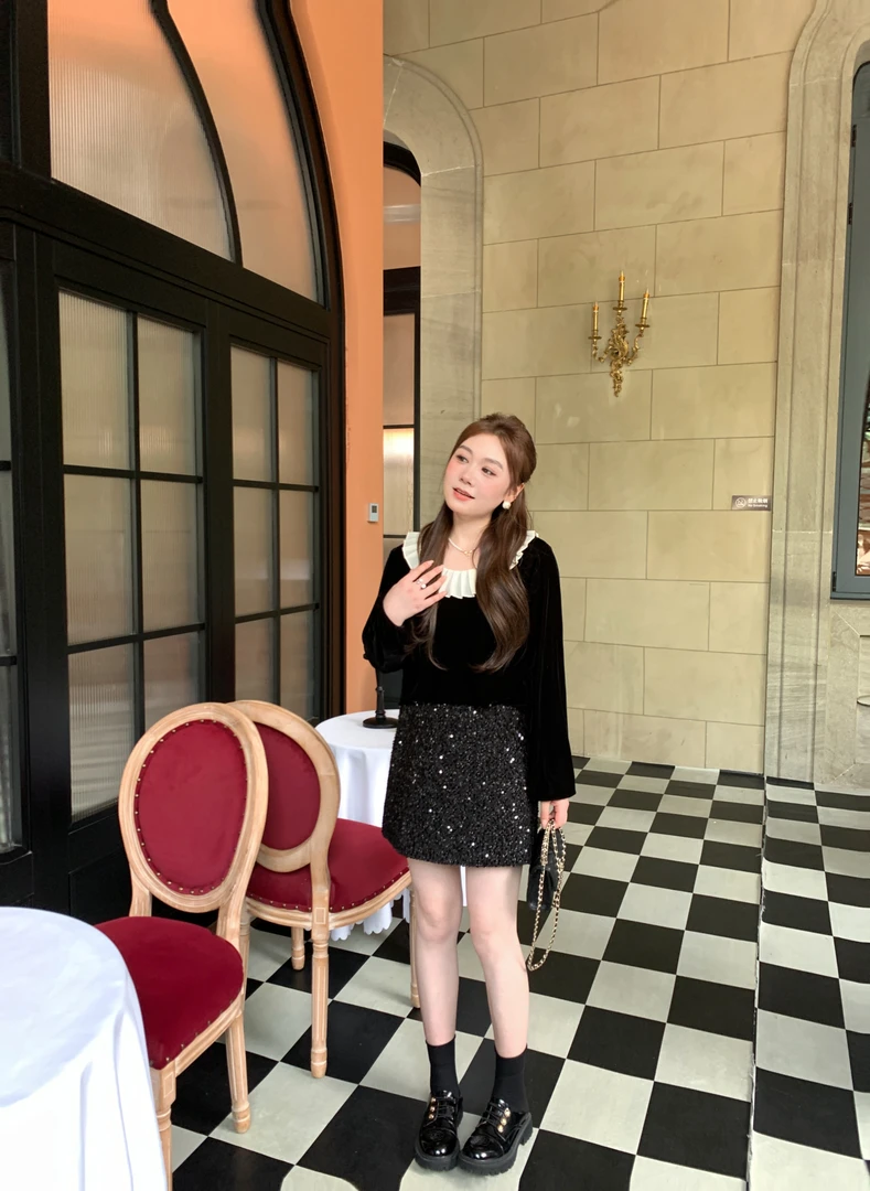 NANJIE/楠姐【温蒂情书】秋季四方立绒珍珠纱显瘦衬衫XNS6037