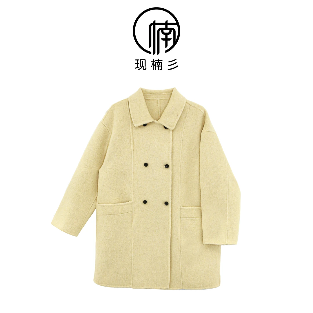 NANJIE/楠姐【罗马雪夜】秋冬氛围感韩版双排扣天丝羊毛大衣XNS6147
