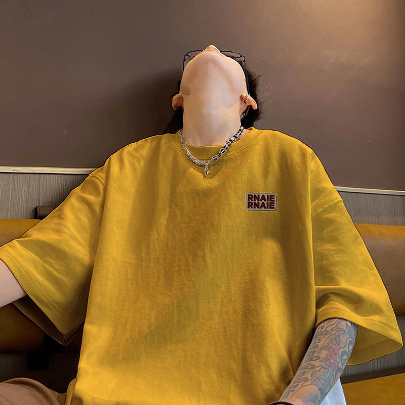 纯棉100%重磅短袖t恤大码男士夏季美式宽松高级感青少年ins体恤潮