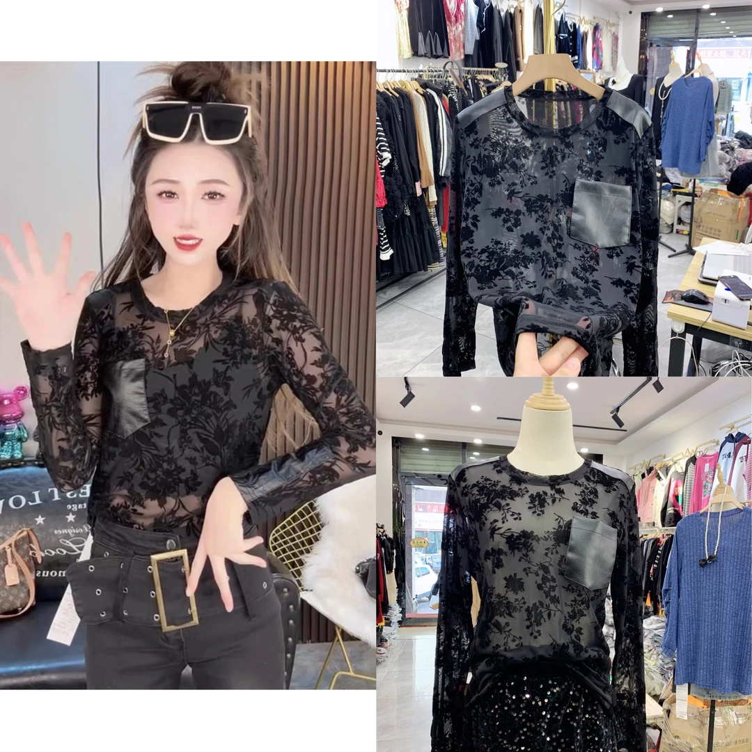 Q2482大码拼接打底衫(单层微透)