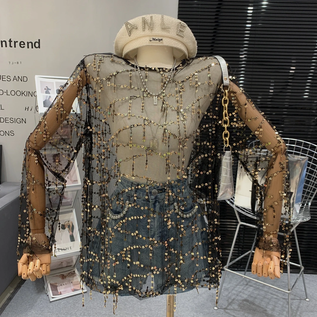 (不带吊带)L1933大码亮片打底衫（单层）