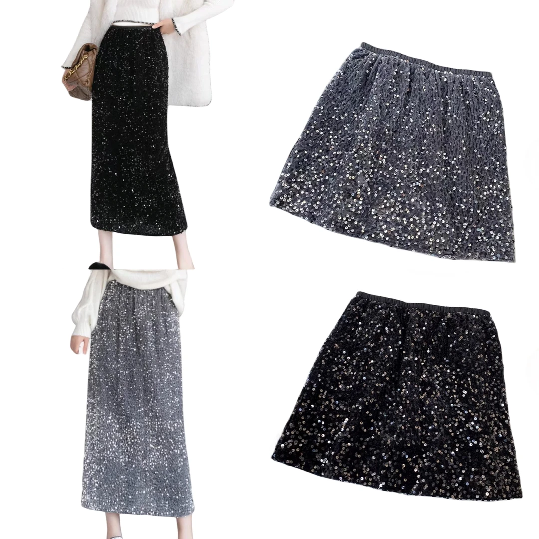 Z198200大码半身裙亮片