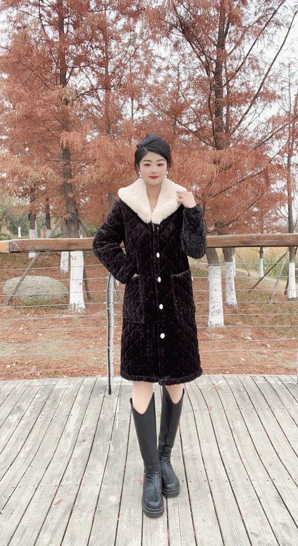 棉服女冬季爆款加绒毛领长款加厚时尚宽松保暖外穿棉袄夹棉外套
